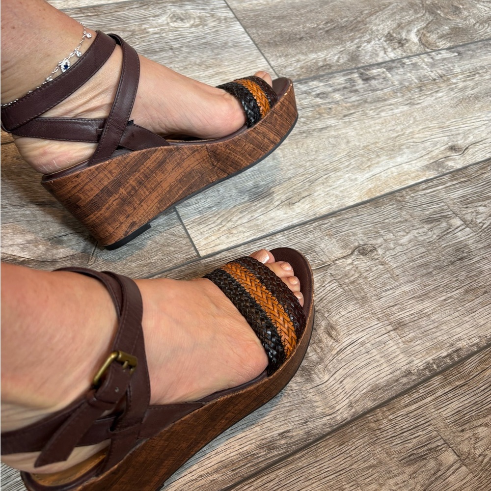 Brown and Black Wedge Sandals